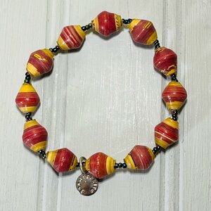 Bead For Life Handmade Bracelet Red Yellow Lightweight Comfy Stretchy